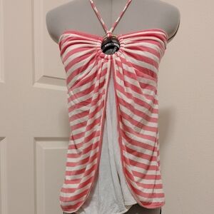 Ella Moss Medium Halter Top In Pink White & Gold